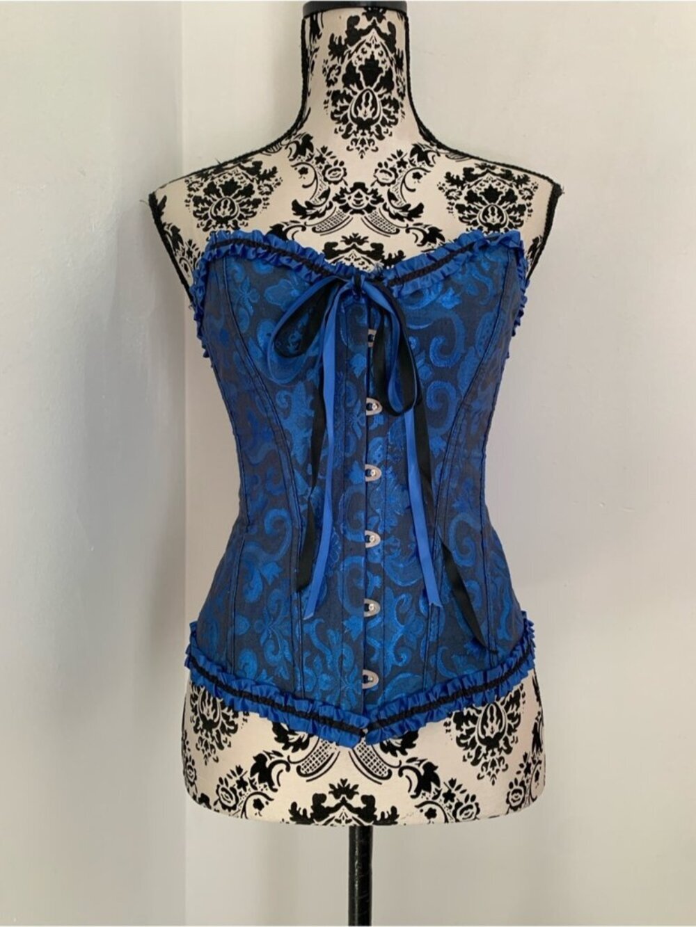 Blue Brocade Corset Bustier Top
